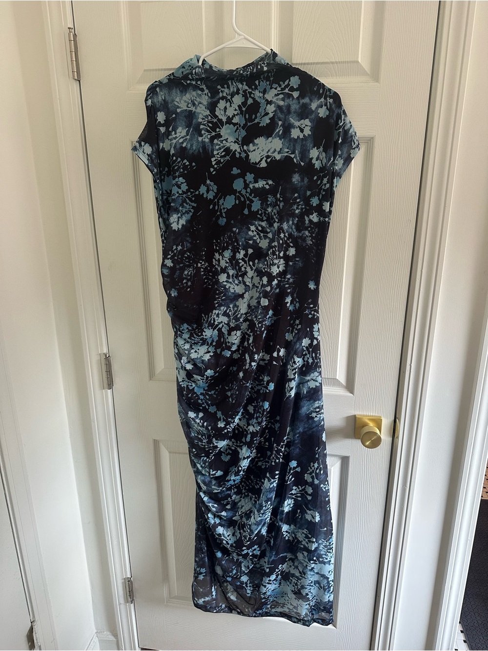Women's Navy and Light Blue Floral Midi Dress